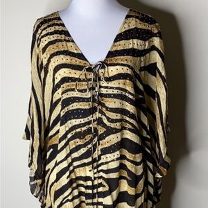 Kaanda Beach Life Tiger Print Cold Shoulder Kaftan